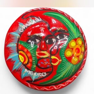 Hand-Painted Mexican Folk Art Trinket Box or Jewelry Box made from Terractta
